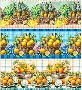 TRICOLINE DIGITAL 100% ALGODÃO ESTAMPADA BARRADO 3D FRUTAS 0,55cm x 1,50m | JS066C01