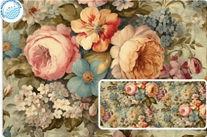 SARJA DIGITAL 100% ALGODÃO ESTAMPADA VINTAGE FLORAL HIDRORREPELENTE 0,50cm X 1,70m | 93666S01