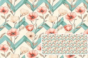 TECIDO TRICOLINE DIGITAL 100% ALGODÃO ESTAMPADO FLORAL CHEVRON 0,50cm X 1,50m | 93703C01