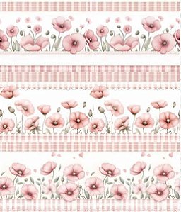 TRICOLINE DIGITAL 100% ALGODÃO BARRADO ESTAMPADA FLORAL ROSA 0,55cm x 1,50m | 93778C01