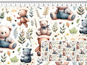TRICOLINE DIGITAL 100% ALGODÃO ESTAMPADA ANIMAIS URSINHOS 0,50cm X 1,50m | 93597C01