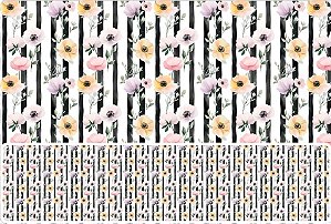 TRICOLINE DIGITAL 100% ALGODÃO ESTAMPADA FLORES E LISTRAS 0,50cm X 1,50m | 93710C01