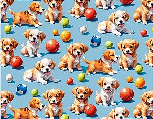 TRICOLINE DIGITAL 100% ALGODÃO ESTAMPADA ANIMAIS CACHORROS 0,50cm X 1,50m | 93768C01