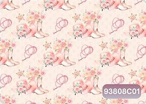 TRICOLINE DIGITAL 100% ALGODÃO ESTAMPADA CHAPÉU E BOTAS COUNTRY 0,50cm X 1,50m | 93808C01