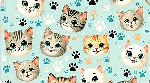 TRICOLINE DIGITAL 100% ALGODÃO ESTAMPADA ANIMAIS GATOS 0,50cm X 1,50m | 93788C01
