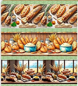 TRICOLINE DIGITAL 100% ALGODÃO BARRADO ESTAMPADA PÃES 0,55cm x 1,50m | 93799C01