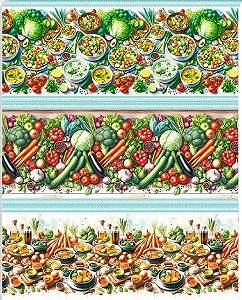 TRICOLINE DIGITAL 100% ALGODÃO BARRADO ESTAMPADA LEGUMES 0,55cm x 1,50m | 93815C01