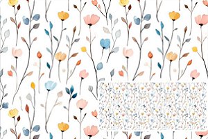 TRICOLINE DIGITAL 100% ALGODÃO ESTAMPADA PETALAS COM CAULE 0,50cm x 1,50m | 93793C01