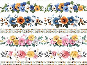 TRICOLINE DIGITAL 100% ALGODÃO BARRADO ESTAMPADA FLORAL FAIXAS DUPLAS 0,55cm x 1,50m | 93780C01