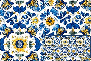 TRICOLINE DIGITAL 100% ALGODÃO ESTAMPADA AZULEJO FLORAL ARABESCO 0,50cm X 1,50m | 93874C01