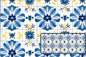 TRICOLINE DIGITAL 100% ALGODÃO ESTAMPADA AZULEJO FLORAL 0,50cm X 1,50m | 93875C01