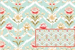 TECIDO TRICOLINE DIGITAL 100% ALGODÃO ESTAMPADO FLORAL COM FUNDO CHEVRON 0,50cm X 1,50m | 93849C01