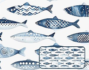 TRICOLINE DIGITAL 100% ALGODÃO ESTAMPADA SARDINHA AZUIS 0,50cm X 1,50m | 93905C01