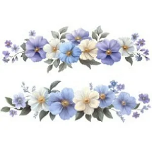 TRANSFER TEXTIL PASSE E CRIE - BARRADO DE FLORES AZUIS E BRANCAS | Modelo PC0003