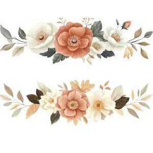 TRANSFER TEXTIL PASSE E CRIE - BARRADO DE FLORES TERRACOTA E BRANCAS 0,21cm x 0,29cm | Modelo PC0007