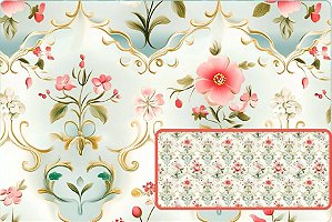 TECIDO TRICOLINE DIGITAL 100% ALGODÃO ESTAMPADO FLORAL COM CONTORNO 0,50cm X 1,50m | 93846C01