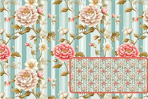 TECIDO TRICOLINE DIGITAL 100% ALGODÃO ESTAMPADO FLORAL FUNDO LISTRADO 0,50cm X 1,50m | 93847C01