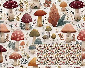 TRICOLINE DIGITAL 100% ALGODÃO ESTAMPADA COGUMELOS 0,50cm X 1,50m | CMC00107