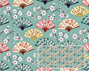 TRICOLINE DIGITAL 100% ALGODÃO ESTAMPADA ORIENTAL CUTE KOKESHI 0,50cm x 1,50m | CMC00114