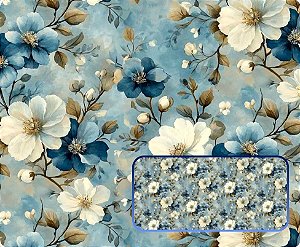 TECIDO TRICOLINE DIGITAL 100% ALGODÃO ESTAMPADO FLORAL ESPAÇADO 0,50cm X 1,50m | 93889C01