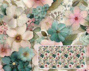 TRICOLINE DIGITAL 100% ALGODÃO ESTAMPADA 3D FLORAL BORDADO 0,50cm X 1,50m | 93913C01