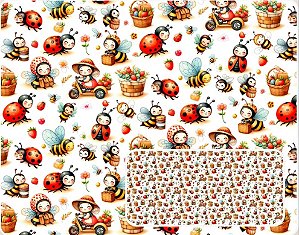 TRICOLINE DIGITAL 100% ALGODÃO ESTAMPADA JOANINHAS E ABELHINHAS 0,50cm X 1,50m | 93921C01