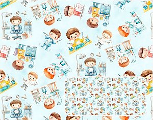 TECIDO TRICOLINE DIGITAL 100% ALGODÃO ESTAMPADO DENTISTA 0,50cm X 1,50m | 93926C01