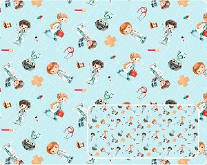 TECIDO TRICOLINE DIGITAL 100% ALGODÃO ESTAMPADO MÉDICOS 0,50cm X 1,50m | 93930C01