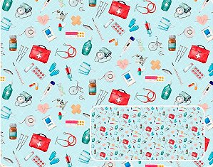 TECIDO TRICOLINE DIGITAL 100% ALGODÃO ESTAMPADO INSTRUMENTOS MÉDICOS 0,50cm X 1,50m | 93931C01