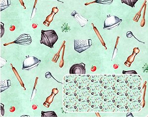 TECIDO TRICOLINE DIGITAL 100% ALGODÃO ESTAMPADO UTENSÍLIOS DE COZINHA 0,50cm X 1,50m | 93934C01