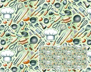 TECIDO TRICOLINE DIGITAL 100% ALGODÃO ESTAMPADO UTENSÍLIOS DE COZINHA 0,50cm X 1,50m | 93935C01