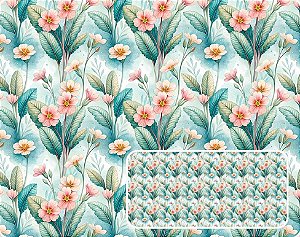 TECIDO TRICOLINE DIGITAL 100% ALGODÃO ESTAMPADO FLORAL FOLHAS 0,50cm X 1,50m | 93940C01