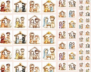 TRICOLINE DIGITAL 100% ALGODÃO ESTAMPADA | PAINEL SAGRADA FAMÍLIA 0,45m x 1,50m | 93950C01