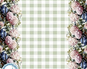 SARJA DIGITAL 100% ALGODÃO ESTAMPADA BARRADO HORTÊNSIAS DO MEU JARDIM 0,50cm X 1,70m | JS074S01