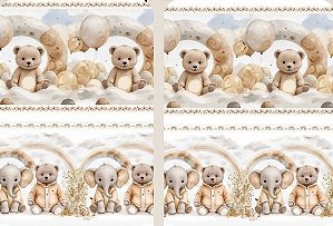 TRICOLINE DIGITAL 100% ALGODÃO BARRADO ESTAMPADA ANIMAIS DUPLA FOFURA 0,55cm X 1,50m | 94006C01