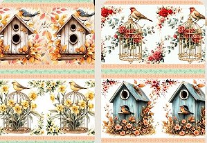 TRICOLINE DIGITAL 100% ALGODÃO BARRADO ESTAMPADA CÉU DE PASSARINHO 0,55cm X 1,50m | 93989C01