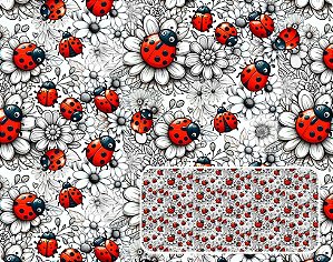 TRICOLINE DIGITAL 100% ALGODÃO ESTAMPADA JOANINHAS E FLORES 0,50cm X 1,50m | 93920C01