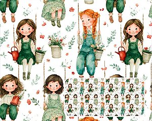 TRICOLINE DIGITAL 100% ALGODÃO ESTAMPADA CUTE GIRLS 0,50cm x 1,50m | 94000C01