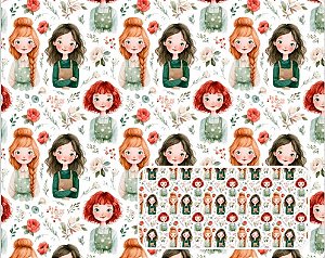 TRICOLINE DIGITAL 100% ALGODÃO ESTAMPADA CUTE GIRLS 0,50cm x 1,50m | 94002C01