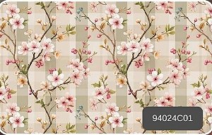 TECIDO TRICOLINE DIGITAL 100% ALGODÃO ESTAMPADO FLORAL AZALEIA XADREZ 0,50cm X 1,50m | 94024C01