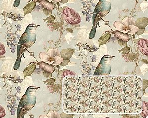 TRICOLINE DIGITAL 100% ALGODÃO ESTAMPADA VINTAGE PÁSSAROS 0,50cm x 1,50m | 94083C01