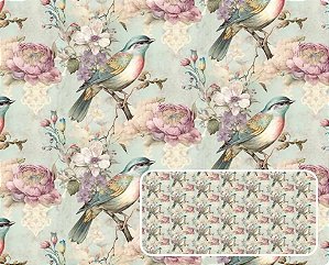 TRICOLINE DIGITAL 100% ALGODÃO ESTAMPADA VINTAGE PÁSSAROS 0,50cm x 1,50m | 94086C01