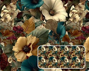 TECIDO TRICOLINE DIGITAL 100% ALGODÃO ESTAMPADO FLORAL IMPERIAL 0,50cm X 1,50m | 94117C01