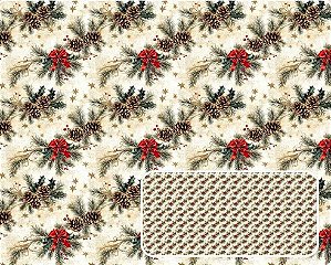 TRICOLINE DIGITAL 100% ALGODÃO ESTAMPADA NATAL PINHA E LAÇOS 0,50cm x 1,50m | CH000216