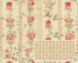 TRICOLINE DIGITAL 100% ALGODÃO ESTAMPADA FLORAL COM LISTRAS 0,50cm X 1,50m | 94099C01