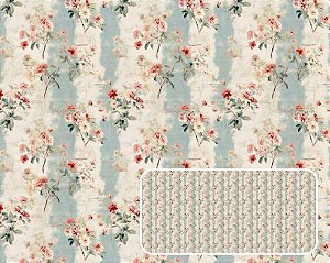 TRICOLINE DIGITAL 100% ALGODÃO ESTAMPADA FLORAL COM LISTRAS 0,50cm X 1,50m | 94100C01