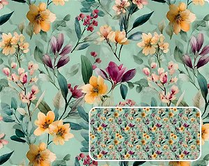 TECIDO TRICOLINE DIGITAL 100% ALGODÃO ESTAMPADO FLORAL 0,50cm X 1,50m | 94107C01