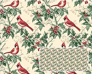 TRICOLINE DIGITAL 100% ALGODÃO ESTAMPADA NATAL PASSARINHOS E GALHOS 0,50cm x 1,50m | CH000221