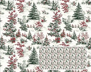 TRICOLINE DIGITAL 100% ALGODÃO ESTAMPADA NATAL ARVORES 0,50cm x 1,50m | CH000218