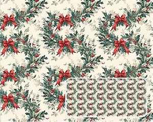 TRICOLINE DIGITAL 100% ALGODÃO ESTAMPADA NATAL LAÇOS 0,50cm x 1,50m | CH000217